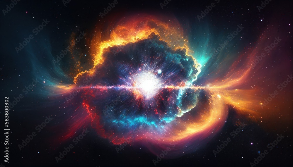 Fototapete universe space and galaxy bigbang supernova explode from the center release dust cloud and colorful 