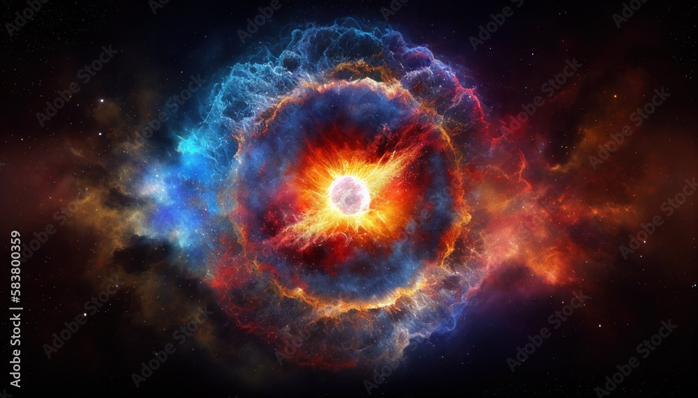 Leinwandbilder universe space and galaxy bigbang supernova explode from the center release dust cloud and colorful 