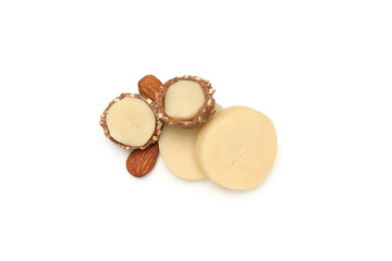 Delicious sweet food - marzipan, isolated on white background