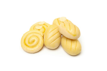 Delicious sweet food - marzipan, isolated on white background