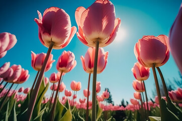 tulips in the garden, tulip field in spring, tulips of blue sky, tulips against blue sky, tulips in the garden, tulips in spring, red and yellow tulip, red and yellow tulips, flowers in the garden