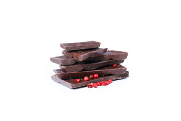 Delicious gourmet food - chocolate with pepper, isolated on white background