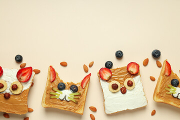 Tasty breakfast or lunch for kid - toasts, food that the child can take with him