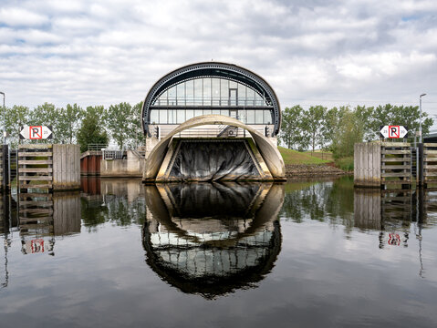 Inflatable weir of storm surge barrier Ramspolkering in Ramsdiep, Netherlands