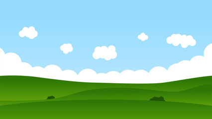 Fototapeta premium landscape cartoon scene with green field and blue sky