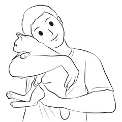 man feeling happy hug his cat