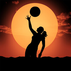 silhouette, volleyball, sport, illustration, vector, woman, player, black, ball, jump, tennis, dance, body, volleyball, competition, sports, athlete, people, silhouettes, run, action, generated, ai