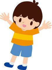 両手を上げて喜ぶ男の子のイラスト