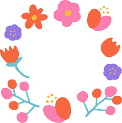 北欧風　カラフルな花の丸フレーム