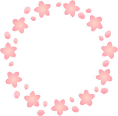 桜の花と花びらの丸いフレーム　ピンク