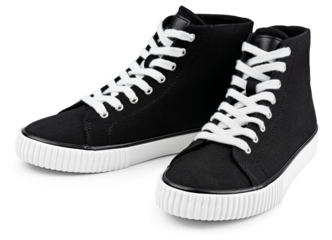 Black casual high tops sneakers isolated on transparent background. Full Depth of Field