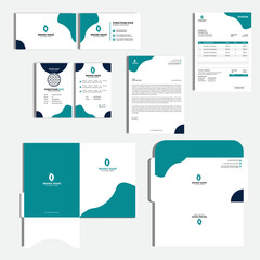 Corporate branding identity design. Stationery mockup vector megapack set. Template for industrial or technical company. Business Card, Id Card, Invoice, Envelope, Folder, LetterHead Vector Design.