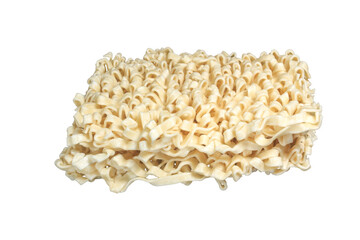 One stack of two flat Instant ramen noodles, isolated on transparent background, png file, 45 degree side view commercial stock photo.