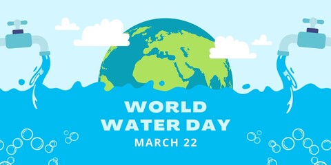 Blue Illustrated World Water Day Earth Banner.