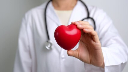 Doctor hand holding red heart shape in hospital. love, donor, world heart day, world health day, CSR donation and Insurance concepts
