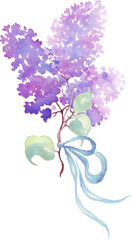 Lilac flower bouquet. Watercolor illustration. Hand-painting	
