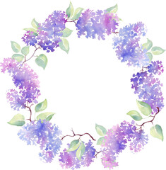 Fototapeta na wymiar Lilac wreath. Watercolor illustration. Hand-painted 
