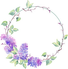 Lilac wreath. Watercolor illustration. Hand-painted	
