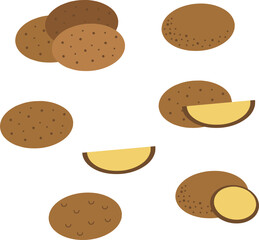 Potato, vector. Whole potatoes and potato wedges. Can be used as a logo, icon.