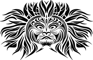 Vector tattoo sketch of a Polynesian god mask. black and white.