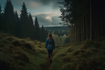 Fototapeta premium Gril walking in to the Black Forest | Generative Ai