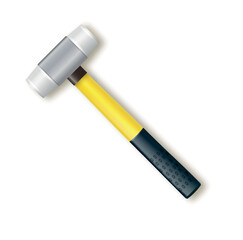 Hammer with rubberized yellow handle. Hammer for laying stone and tiles rubber Industrial workers vector tool. Equipment for repair, contract and locksmith work. Vector