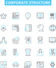 Corporate structure vector line icons set. Organisation, Hierarchy, Network, Framework, Corporate, Division, Reporting illustration outline concept symbols and signs