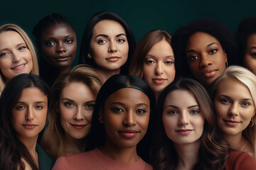 Obraz premium International Women's Day with diversity, equity and inclusion in the industry with multiracial women. Generative AI