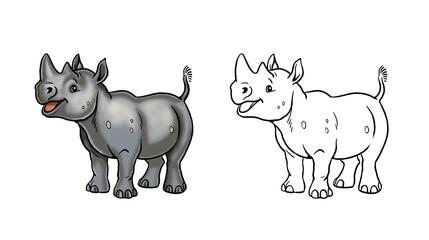 Cute rhinoceros for coloring. Template for a coloring book with funny animals. Colouring page for kids.