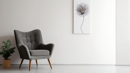 Stylish grey armchair and beautiful painting Generative AI