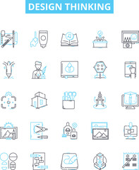 Design thinking vector line icons set. Design, Thinking, Ideation, Creativity, Innovation, User-Centered, Problem-Solving illustration outline concept symbols and signs
