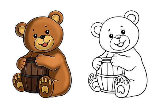 Cute teddy bear to color in. Template for a coloring book with funny animals. Coloring page for kids.