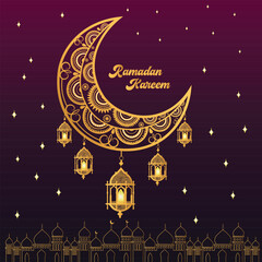 Ramadan Kareem Islamic Greeting Card Background Vector Illustration