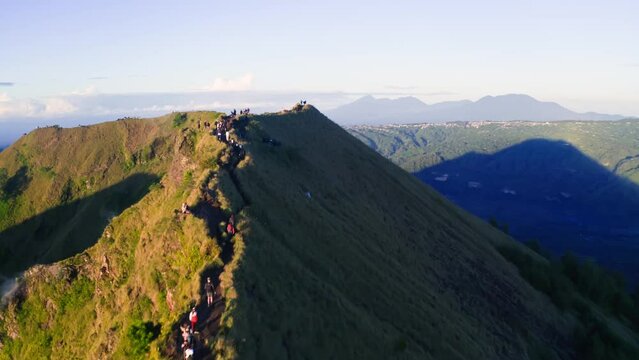 Flying over the peak of mount Batur