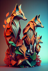 Beautiful geometric Foxes concept, abstract  background. Generative AI technology.
