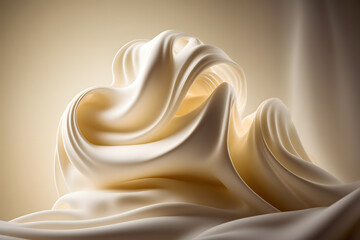 Close up of a creamy whipped cream swirl with copy space. Generative AI technology. 