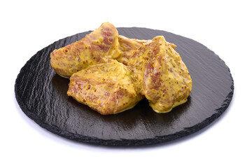 Raw pork skewers, ready to cook, kebab BBQ, isolated on white background.