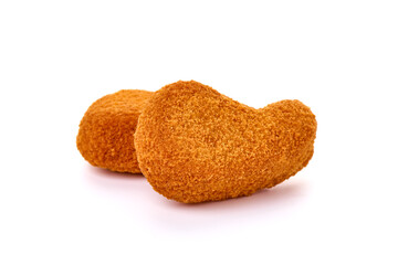 Crispy chicken nuggets, isolated on white background.