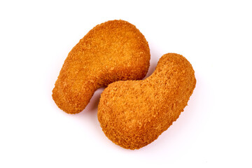 Crispy chicken nuggets, isolated on white background.