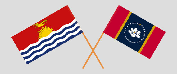 Crossed flags of Kiribati and The State of Mississippi. Official colors. Correct proportion
