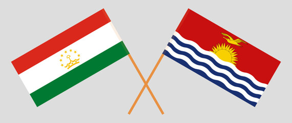 Crossed flags of Tajikistan and Kiribati. Official colors. Correct proportion