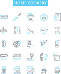 Fototapeta na wymiar Home Cookery vector line icons set. Cooking, Home, Cuisine, Dishes, Baking, Recipe, Kitchen illustration outline concept symbols and signs