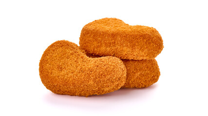 Crispy chicken nuggets, isolated on white background.