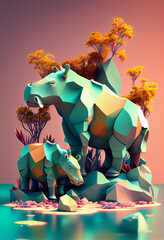 Beautiful geometric Hippos concept, abstract  background. Generative AI technology.
