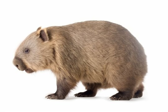 A wombat on a white background, which is a burrowing marsupial native to Australia and belongs to the Vombatus ursinus species. that wombats are a protected species in Australia.