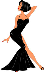 cabaret girl in a long black dress