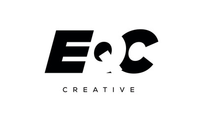 EQC letters negative space logo design. creative typography monogram vector	