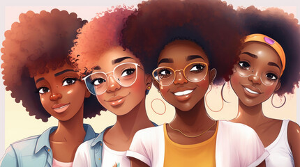 A group of afro girls friends enjoying their time together. Generative AI