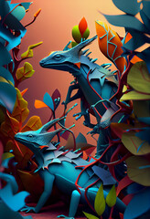 Beautiful geometric Lizards concept, abstract  background. Generative AI technology.

