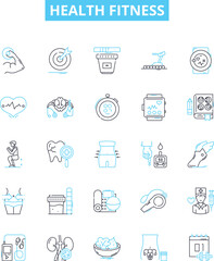 Health fitness vector line icons set. Exercise, Diet, Muscle, Strength, Body, Training, Cardio illustration outline concept symbols and signs